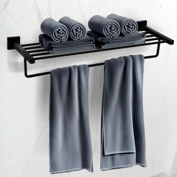 PORTA TOALHA DE HOTEL COM PRATELEIRA SQUARE 60 CM