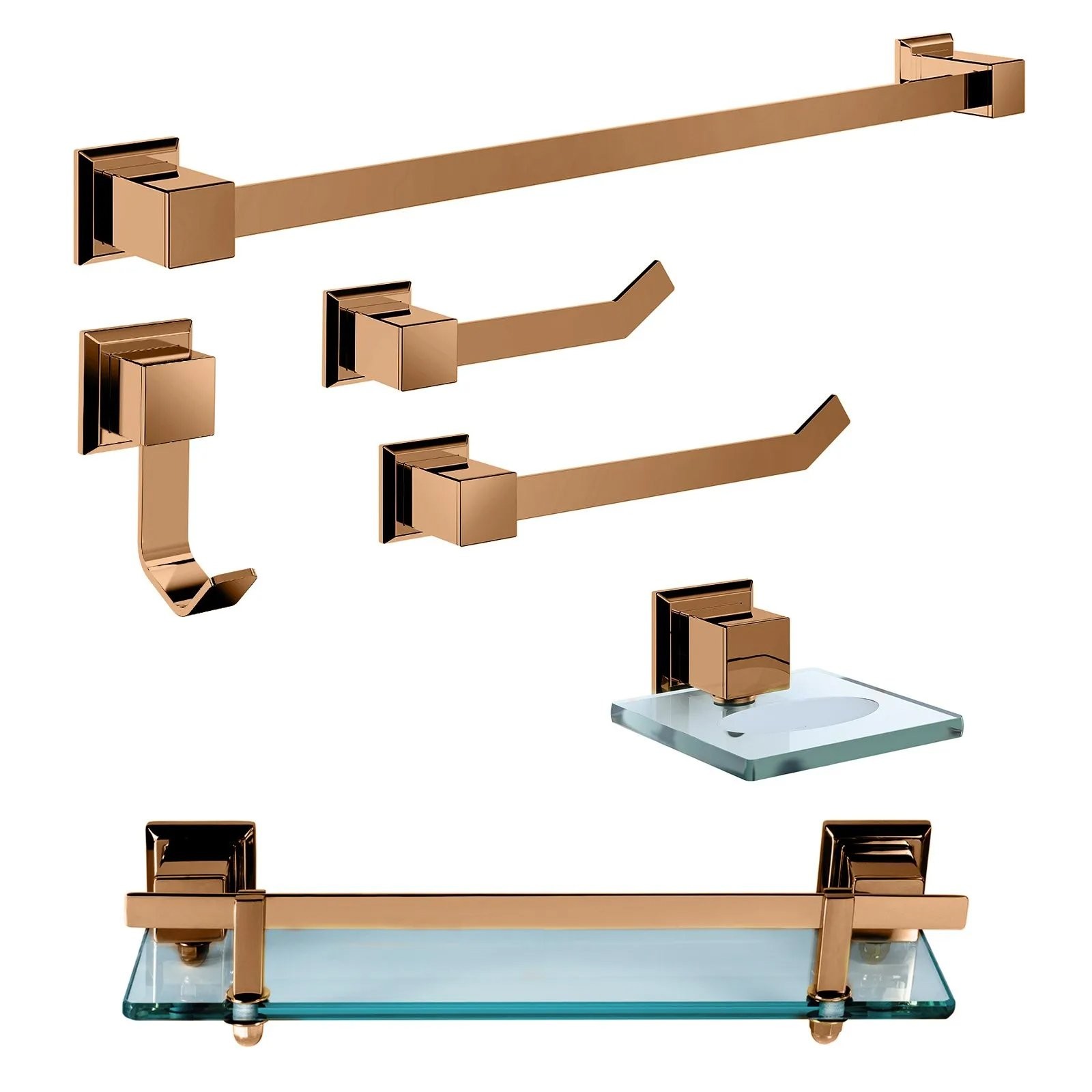 KIT DE ACESSÓRIOS PARA BANHEIRO 6 PEÇAS ROSE GOLD