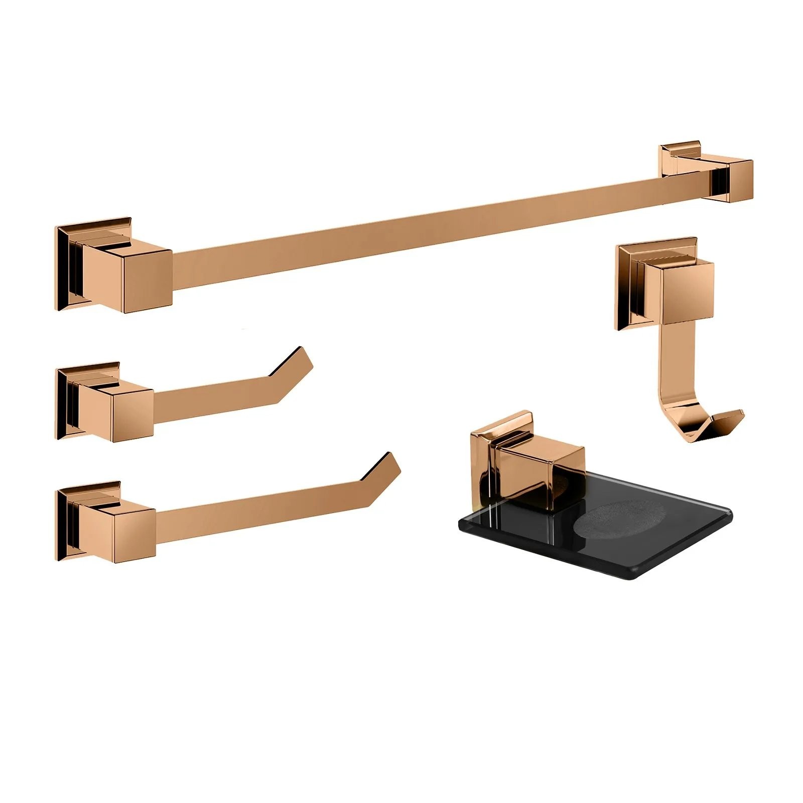 KIT DE ACESSÓRIOS PARA BANHEIRO 5 PEÇAS ROSE GOLD