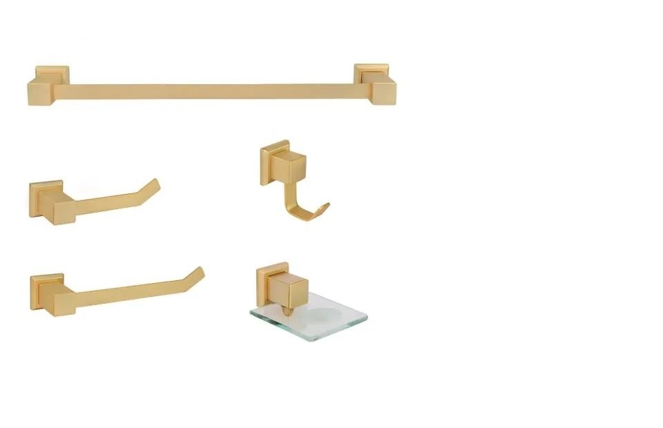 KIT DE ACESSÓRIOS PARA BANHEIRO 5 PEÇAS OURO FOSCO