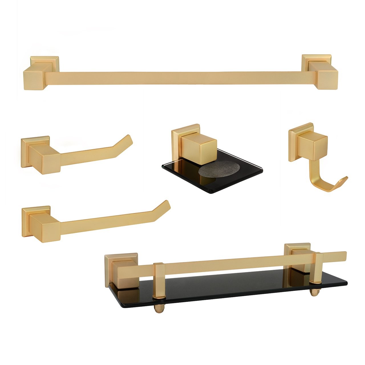 KIT DE ACESSÓRIOS PARA BANHEIRO 6 PEÇAS INOX OURO FOSCO