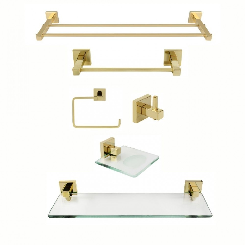 KIT DE ACESSÓRIOS PARA BANHEIRO 6 PEÇAS SQUARE GOLD
