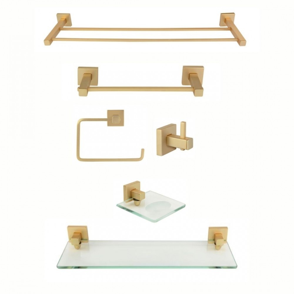 KIT DE ACESSÓRIOS PARA BANHEIRO 6 PEÇAS SQUARE OURO FOSCO