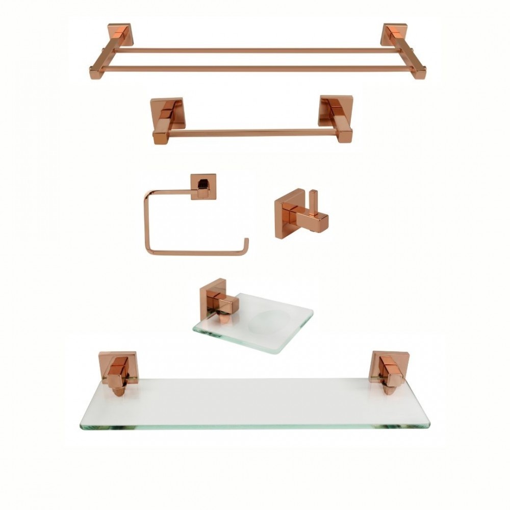 KIT DE ACESSÓRIOS PARA BANHEIRO 6 PEÇAS SQUARE ROSE GOLD