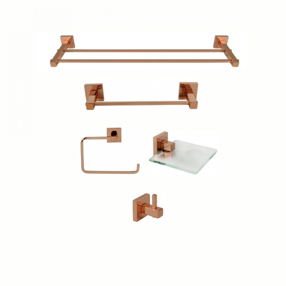 KIT DE ACESSÓRIOS PARA BANHEIRO 5 PEÇAS SQUARE ROSE GOLD