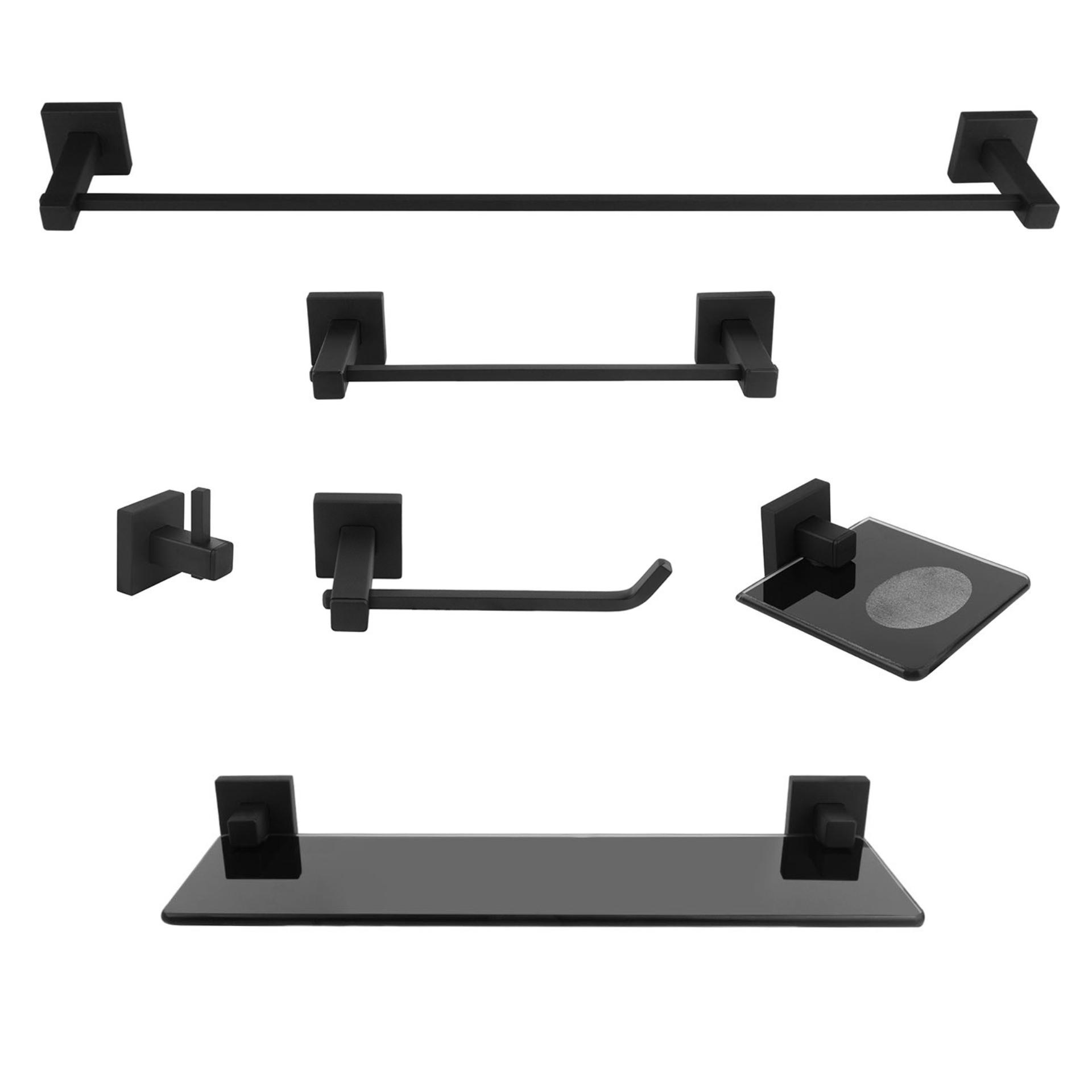 KIT DE ACESSÓRIOS PARA BANHEIRO 6 PEÇAS SQUARE BLACK