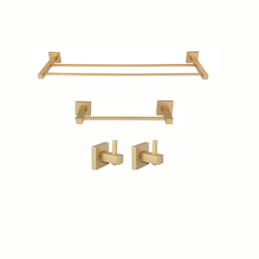 KIT PORTA TOALHAS E CABIDES SQUARE OURO FOSCO