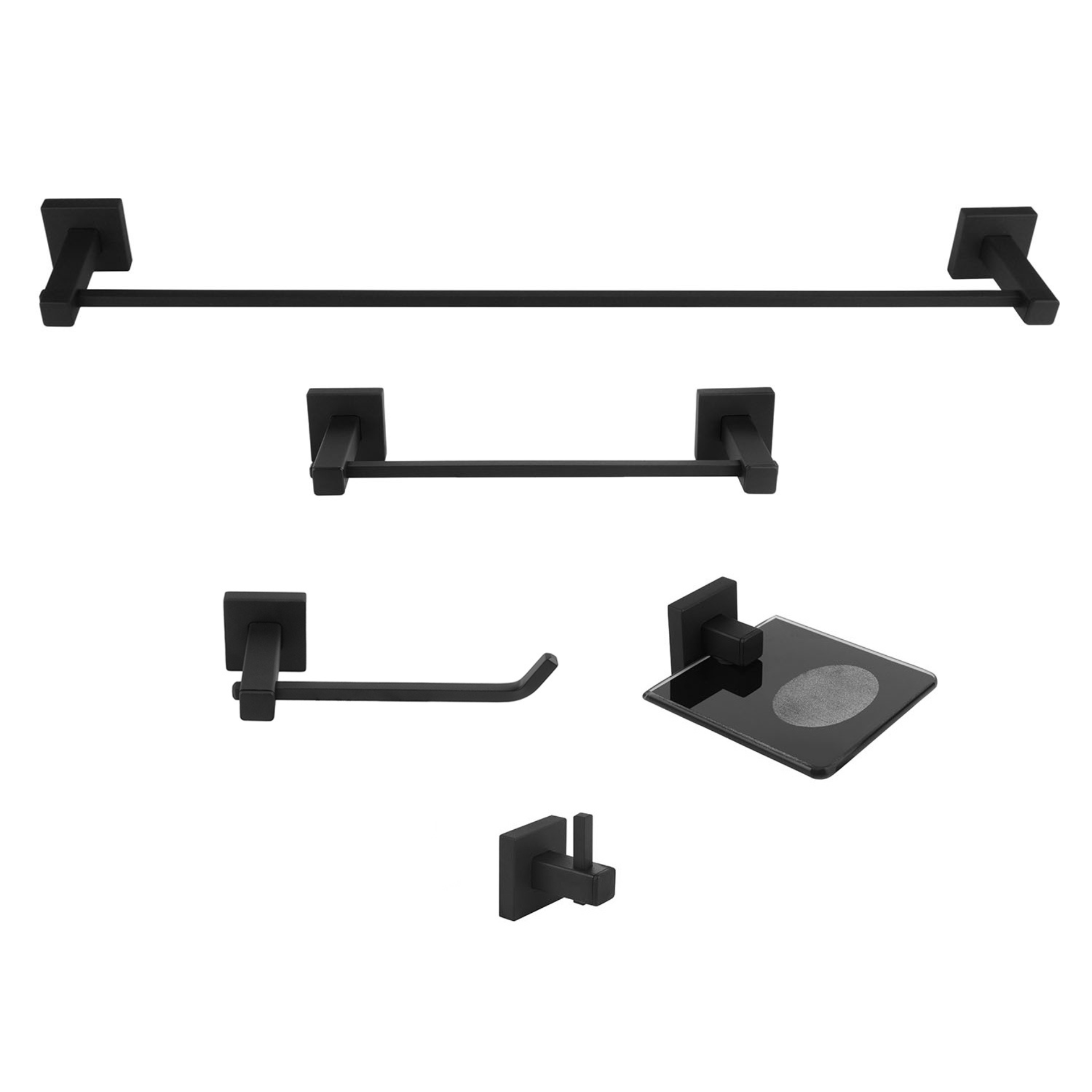 KIT DE ACESSÓRIOS PARA BANHEIRO 5 PEÇAS SQUARE BLACK