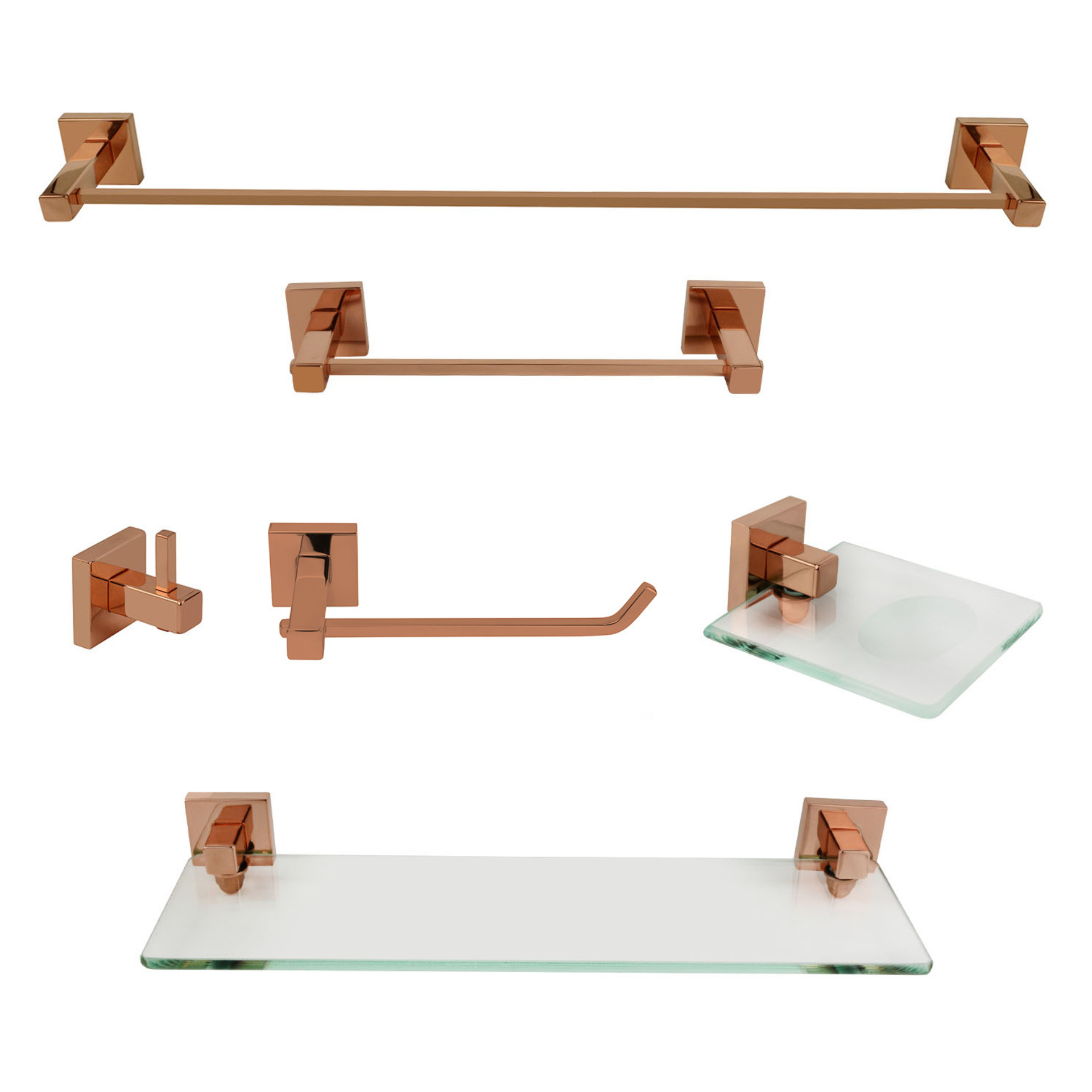 KIT DE ACESSÓRIOS PARA BANHEIRO 6 PEÇAS SQUARE ROSE GOLD