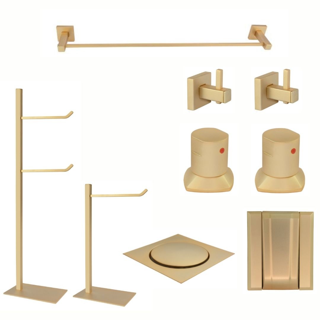 KIT DE ACESSÓRIOS PARA BANHEIRO SQUARE OURO FOSCO