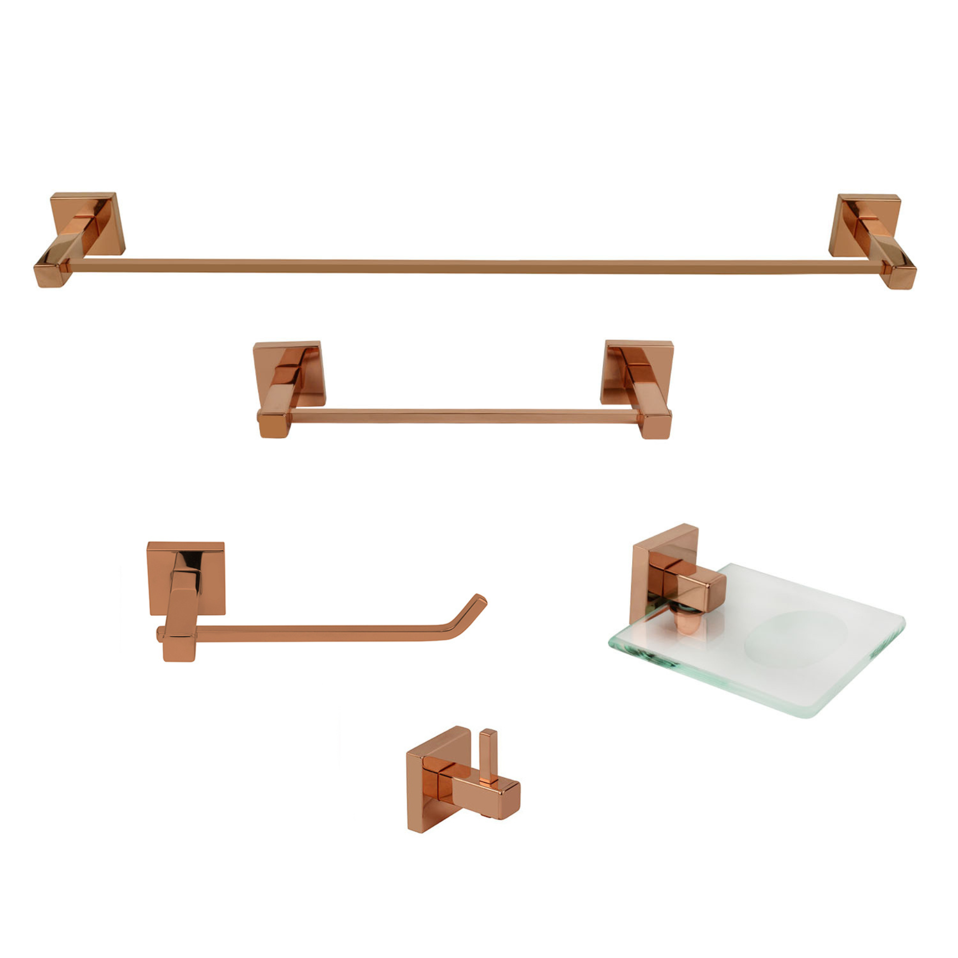 KIT DE ACESSÓRIOS PARA BANHEIRO 5 PEÇAS SQUARE ROSE GOLD