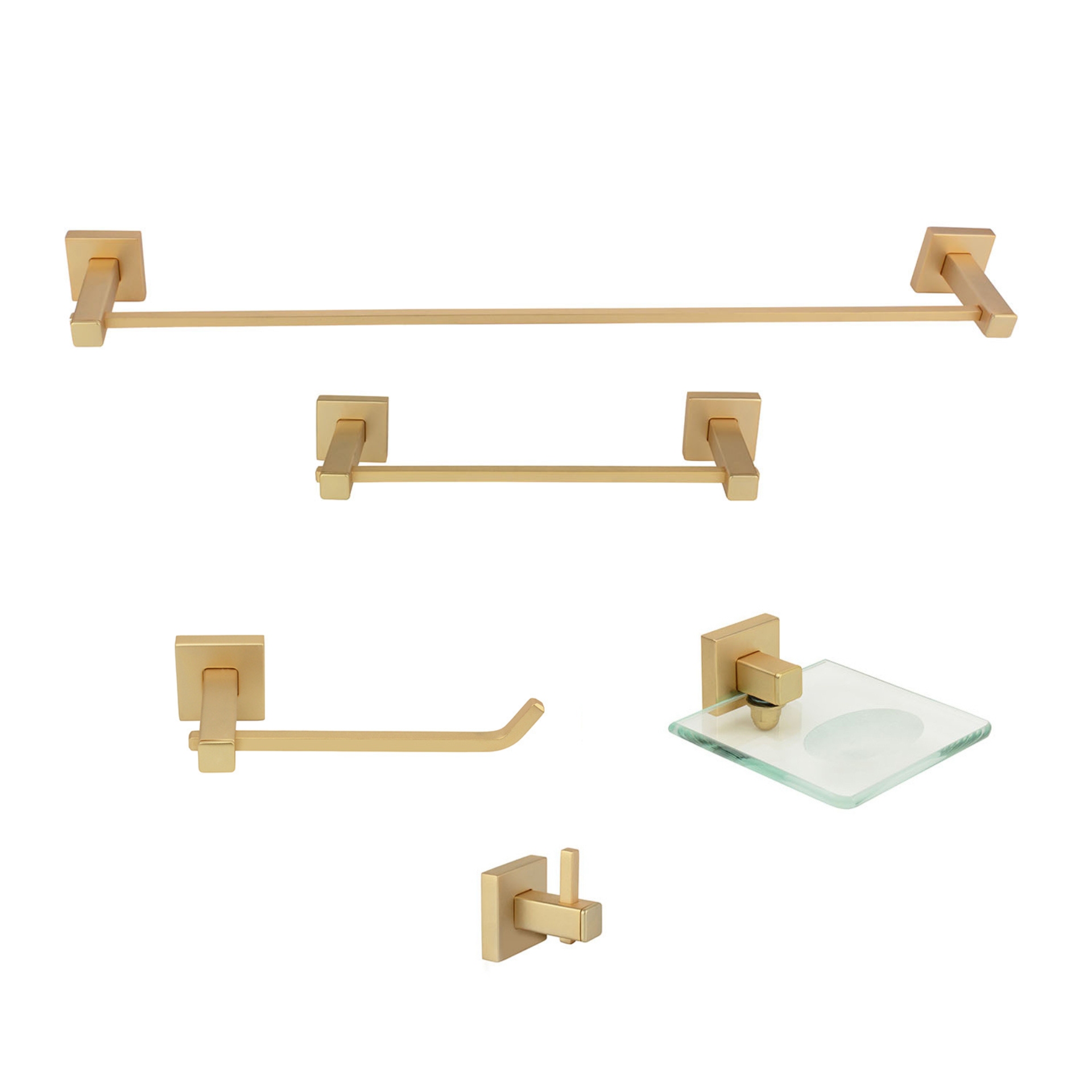 KIT DE ACESSÓRIOS PARA BANHEIRO 5 PEÇAS SQUARE OURO FOSCO 