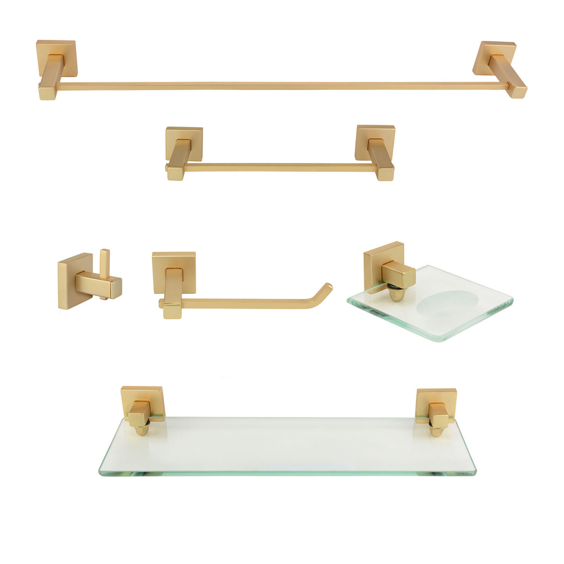 KIT DE ACESSÓRIOS PARA BANHEIRO 6 PEÇAS SQUARE OURO FOSCO