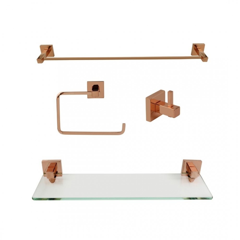 KIT DE ACESSÓRIOS PARA BANHEIRO SQUARE ROSE GOLD