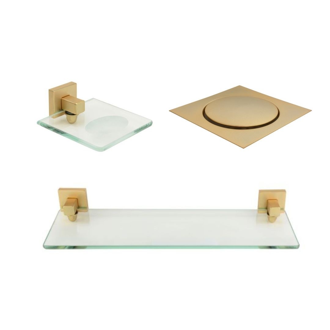KIT DE ACESSÓRIOS PARA BANHEIRO SQUARE OURO FOSCO