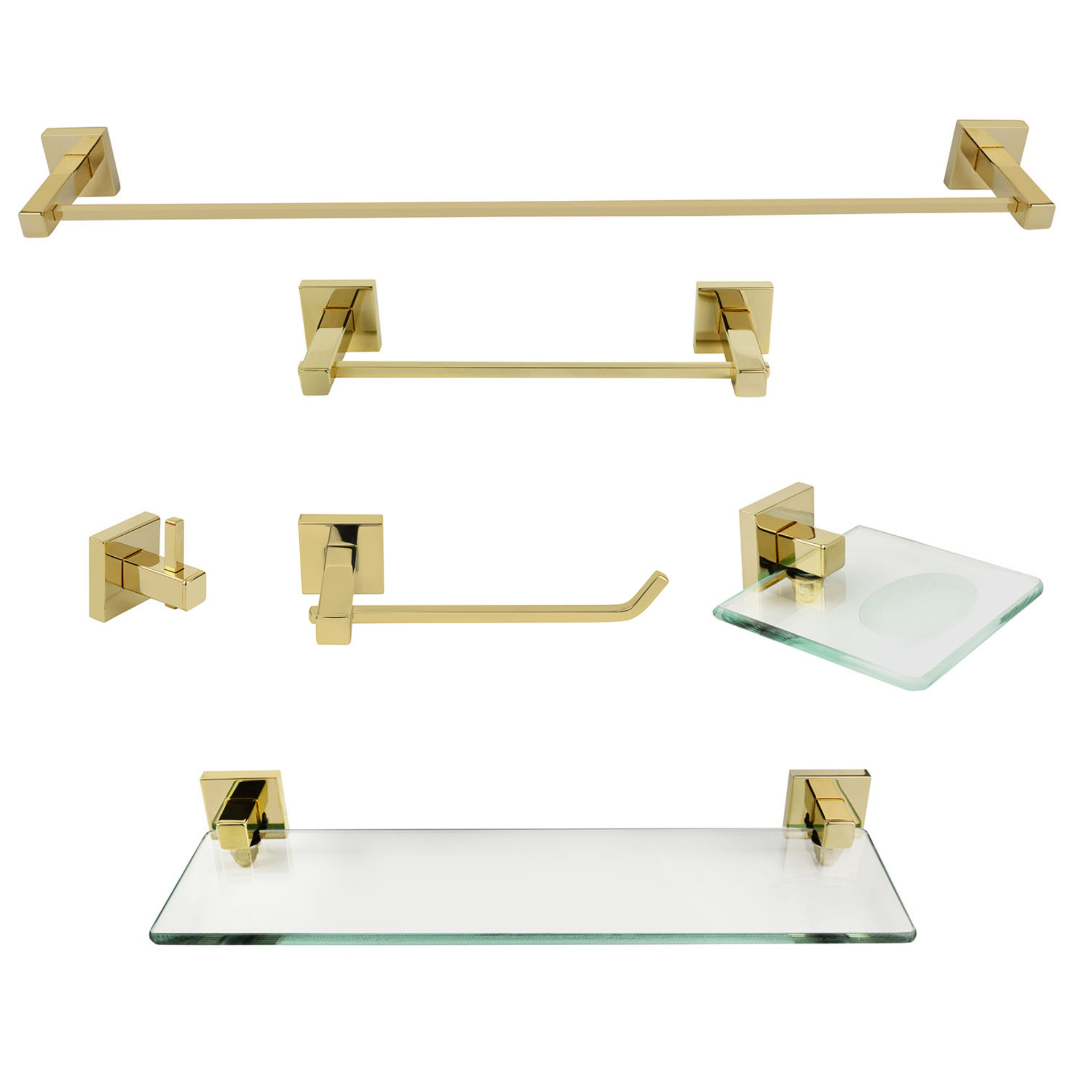 KIT DE ACESSÓRIOS PARA BANHEIRO 6 PEÇAS  SQUARE GOLD