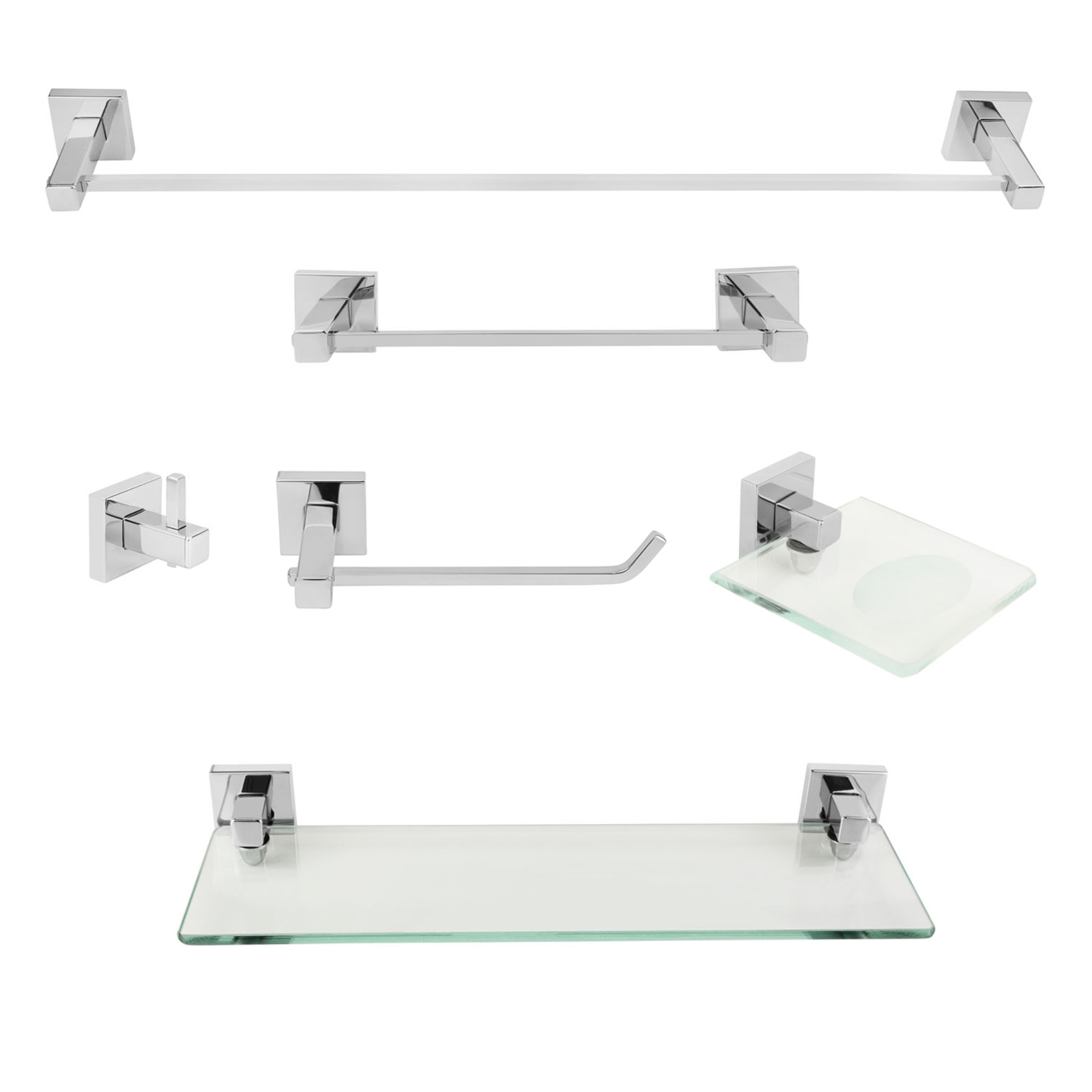 KIT DE ACESSÓRIOS PARA BANHEIRO 6 PEÇAS INOX SQUARE