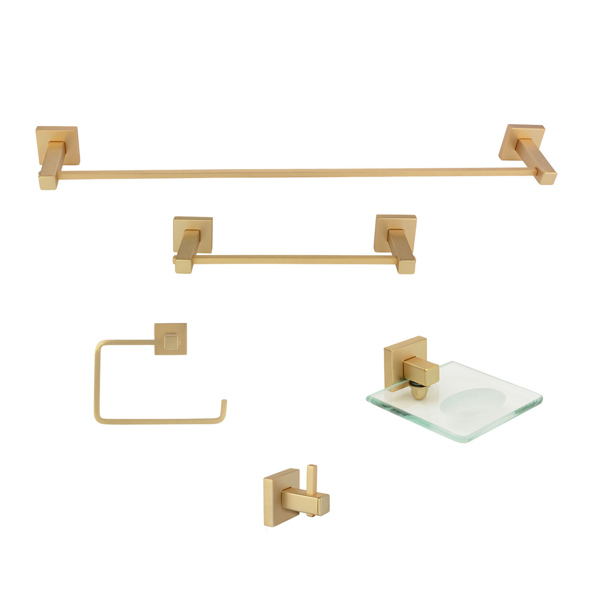 KIT DE ACESSÓRIOS PARA BANHEIRO 5 PEÇAS SQUARE OURO FOSCO