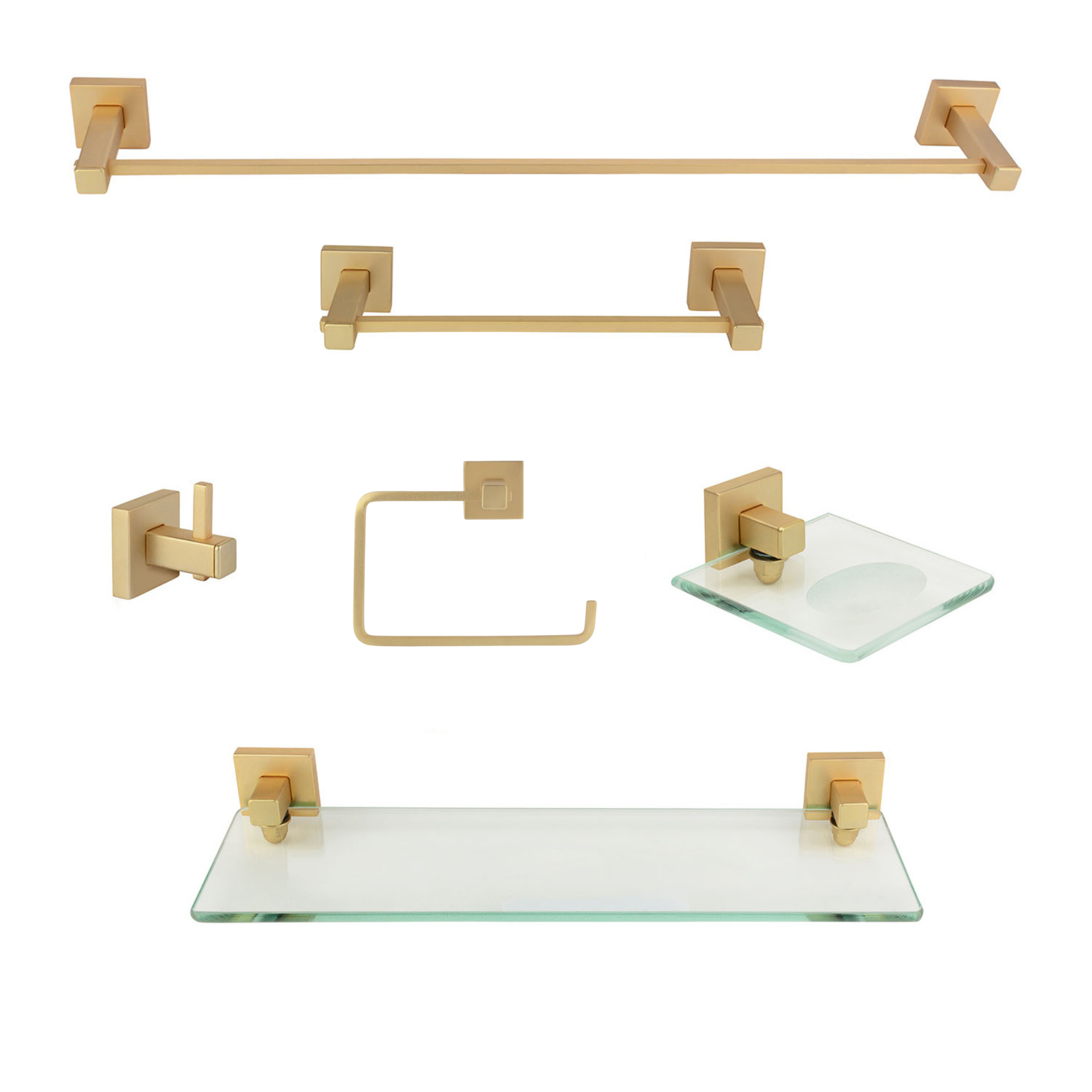 KIT DE ACESSÓRIOS PARA BANHEIRO 6 PEÇAS SQUARE OURO FOSCO
