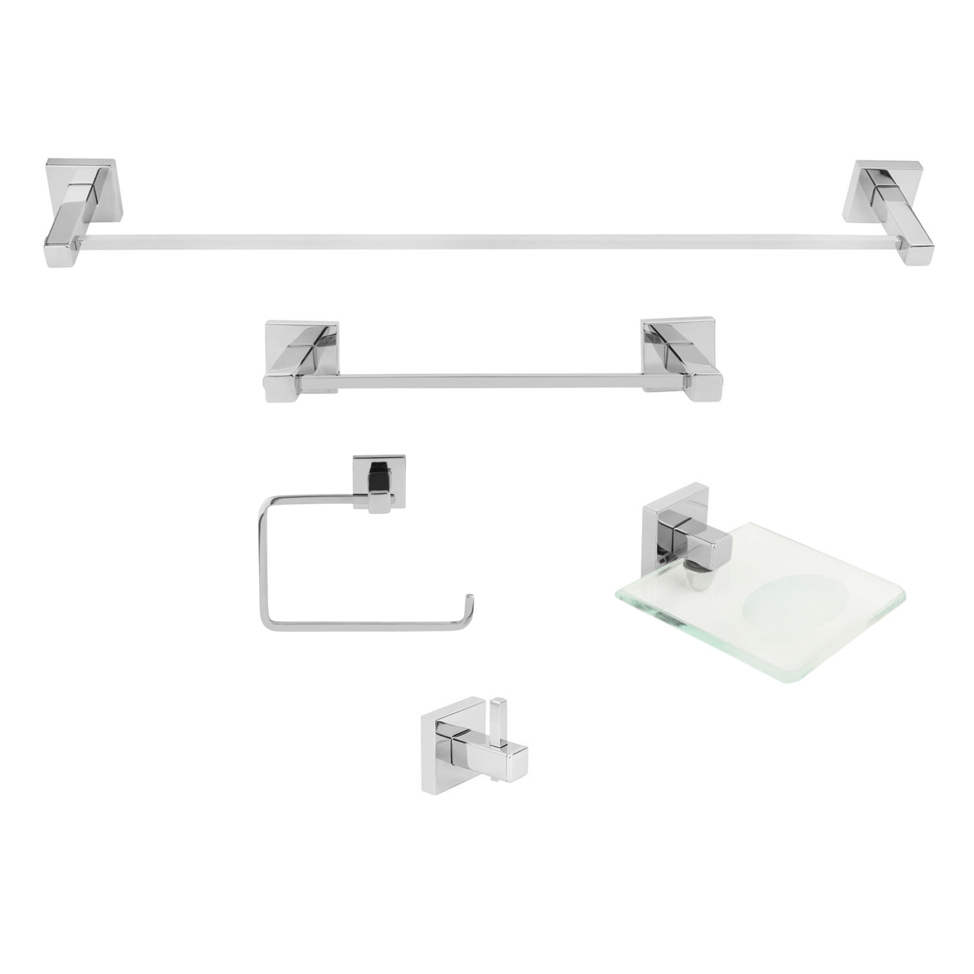 KIT DE ACESSÓRIOS PARA BANHEIRO 5 PEÇAS INOX SQUARE