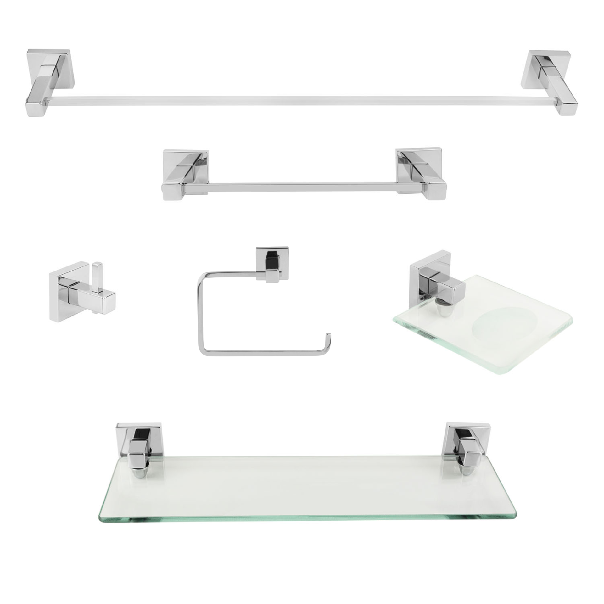 KIT DE ACESSÓRIOS PARA BANHEIRO 6 PEÇAS INOX SQUARE