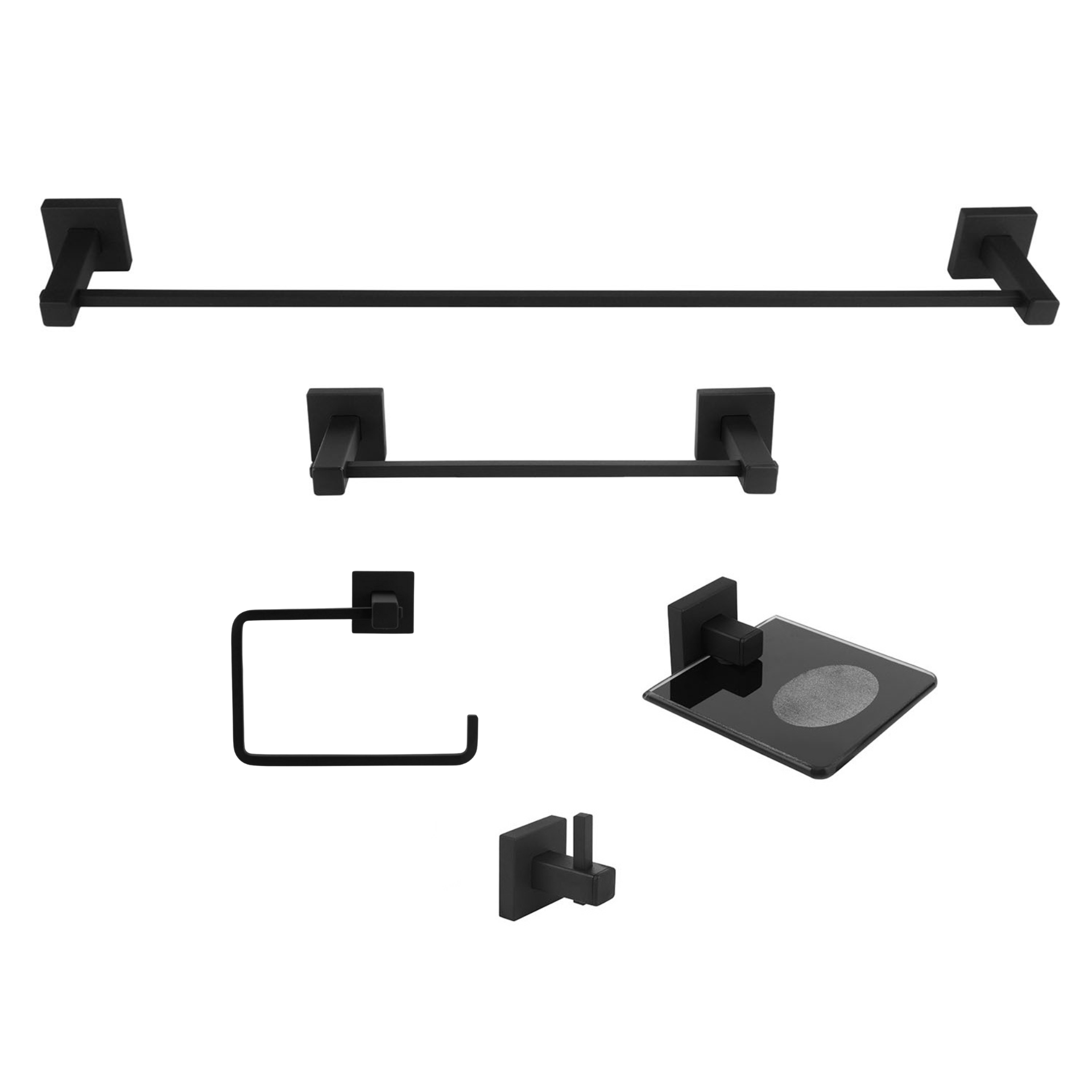 KIT DE ACESSÓRIOS PARA BANHEIRO 5 PEÇAS INOX SQUARE BLACK