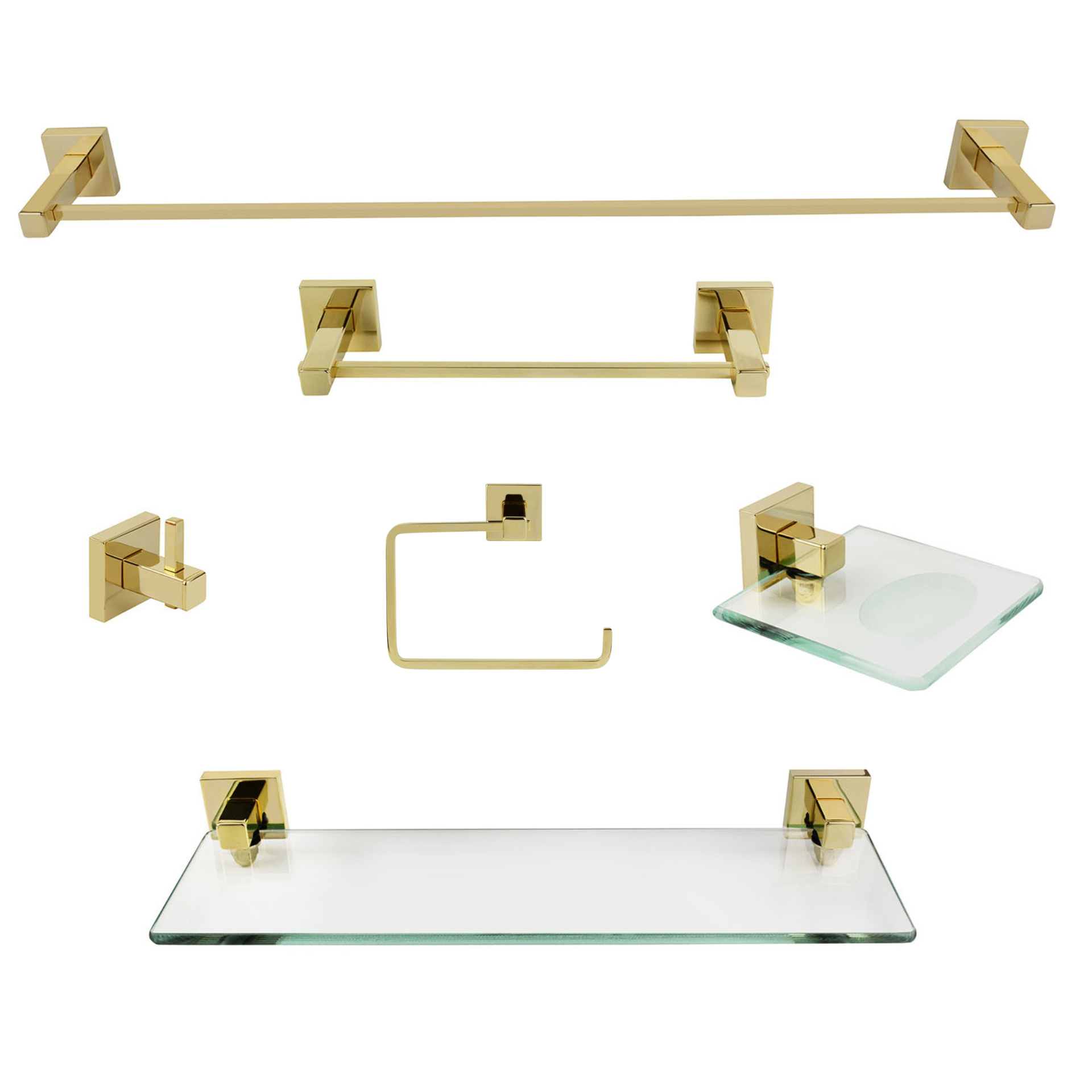 KIT DE ACESSÓRIOS PARA BANHEIRO 6 PEÇAS SQUARE GOLD