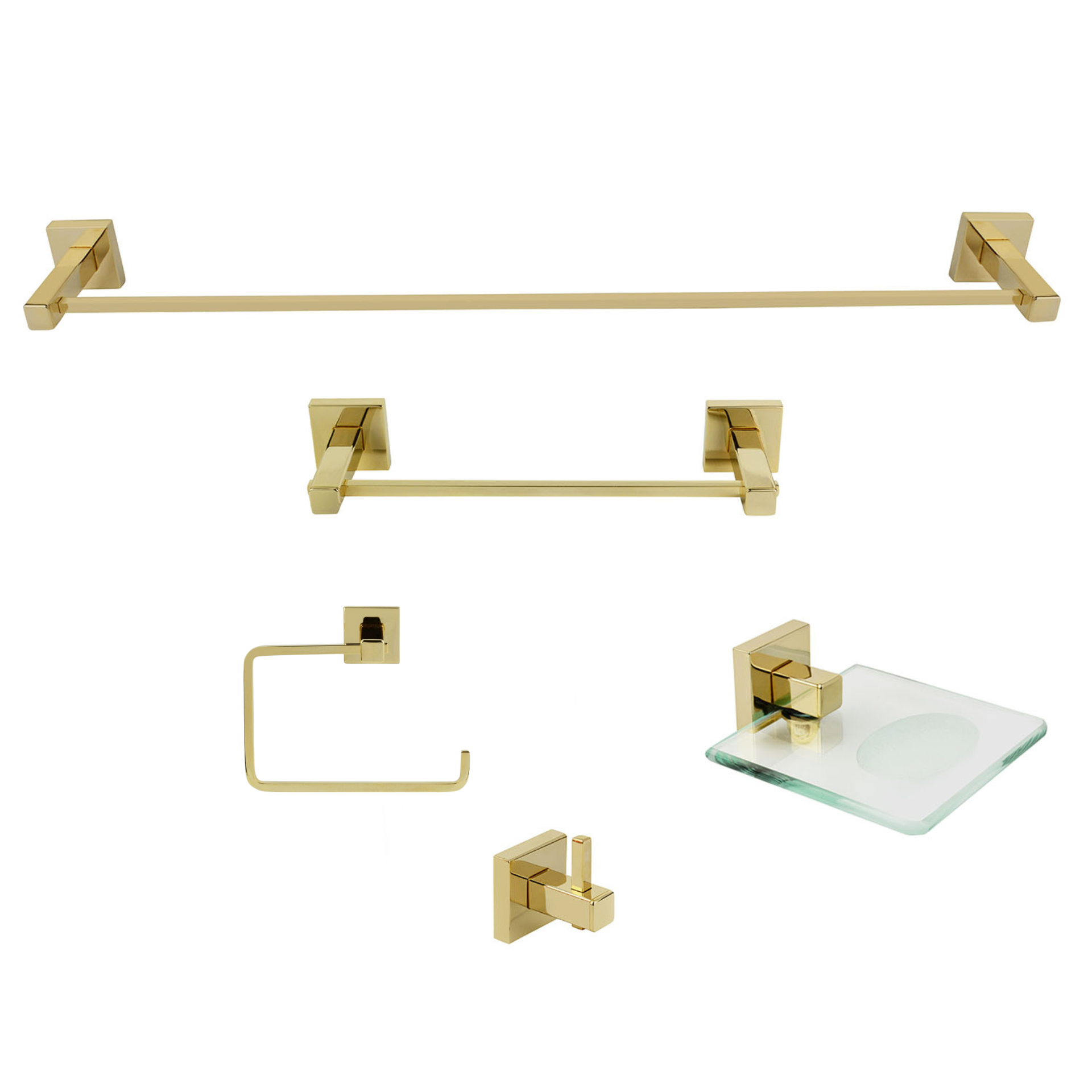 KIT DE ACESSÓRIOS PARA BANHEIRO 5 PEÇAS SQUARE GOLD