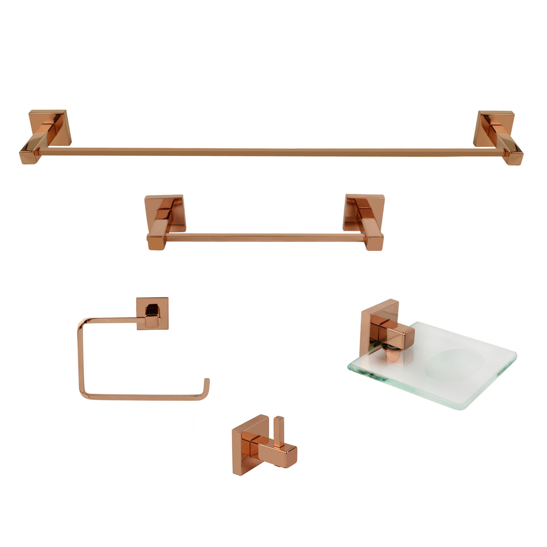 KIT DE ACESSÓRIOS PARA BANHEIRO 5 PEÇAS SQUARE ROSE GOLD