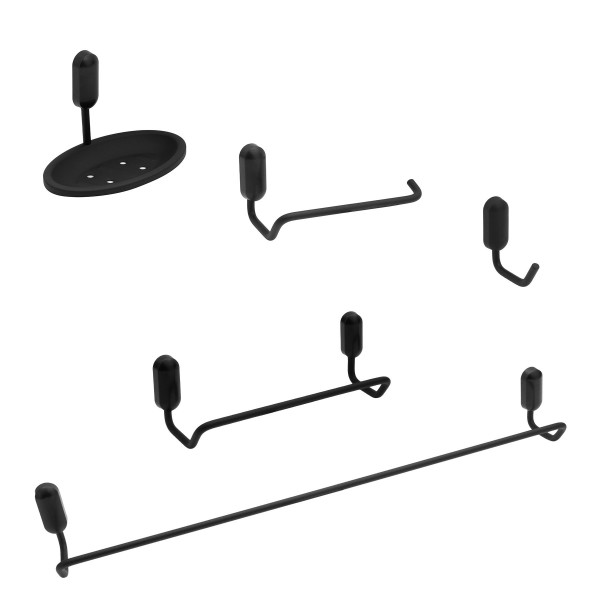 KIT DE ACESSÓRIOS PARA BANHEIRO 5 PEÇAS PRETO FOSCO