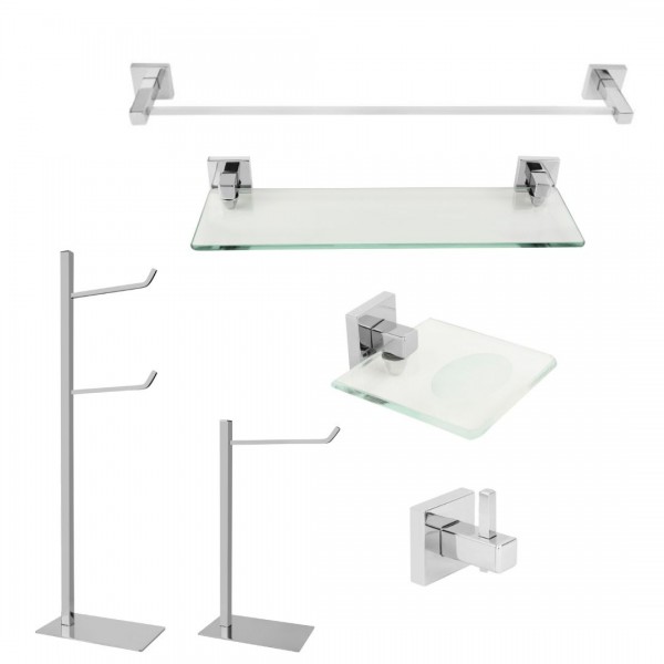 KIT DE ACESSÓRIOS PARA BANHEIRO SQUARE CROMADO