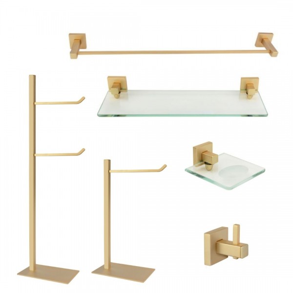 KIT DE ACESSÓRIOS PARA BANHEIRO SQUARE OURO FOSCO