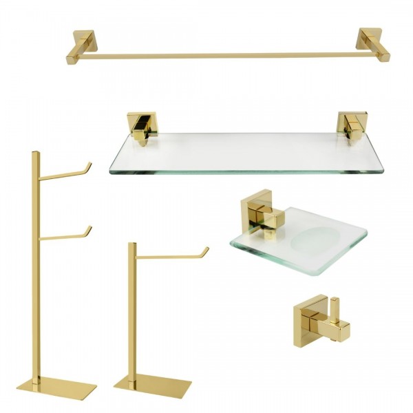 KIT DE ACESSÓRIOS PARA BANHEIRO SQUARE GOLD