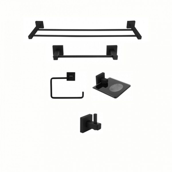 KIT DE ACESSÓRIOS PARA BANHEIRO 5 PEÇAS INOX SQUARE BLACK