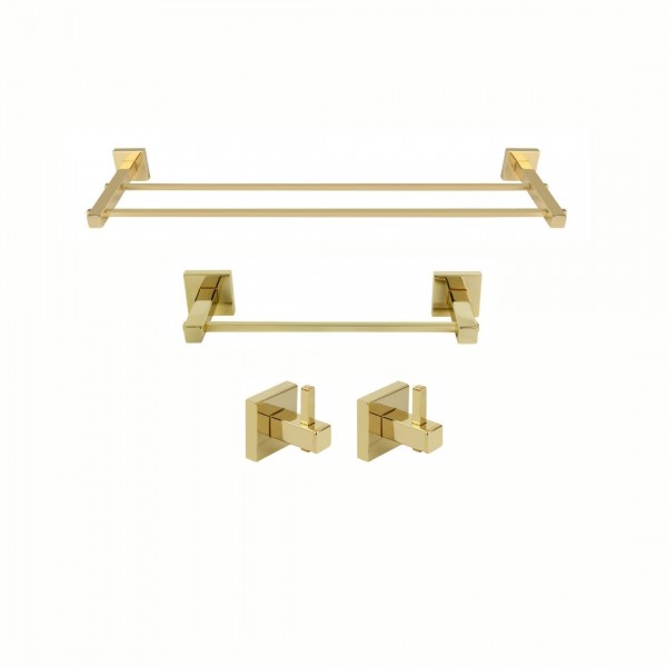 KIT PORTA TOALHAS E CABIDES SQUARE GOLD