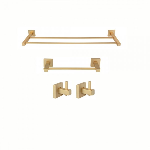 KIT PORTA TOALHAS E CABIDES INOX SQUARE OURO FOSCO