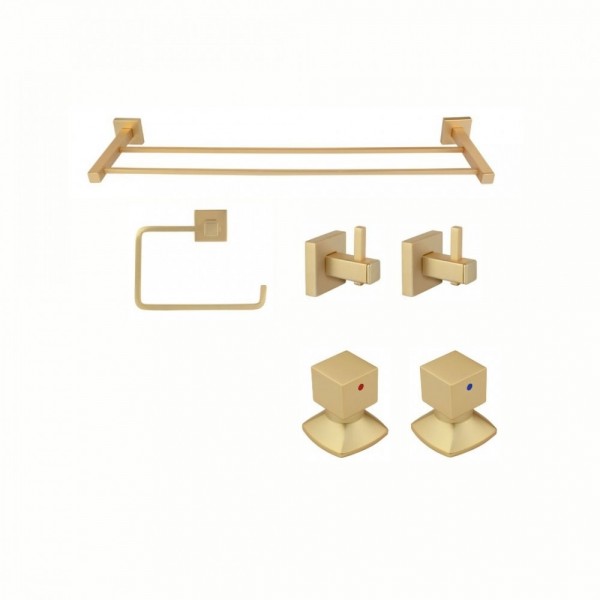 KIT DE ACESSÓRIOS PARA BANHEIRO SQUARE OURO FOSCO