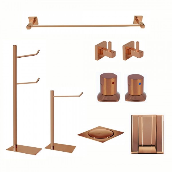 KIT DE ACESSÓRIOS PARA BANHEIRO SQUARE ROSE GOLD