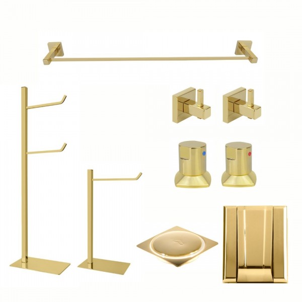 KIT DE ACESSÓRIOS PARA BANHEIRO SQUARE GOLD