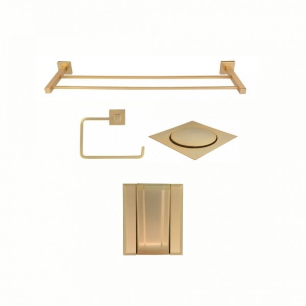 KIT DE ACESSÓRIOS PARA BANHEIRO SQUARE OURO FOSCO