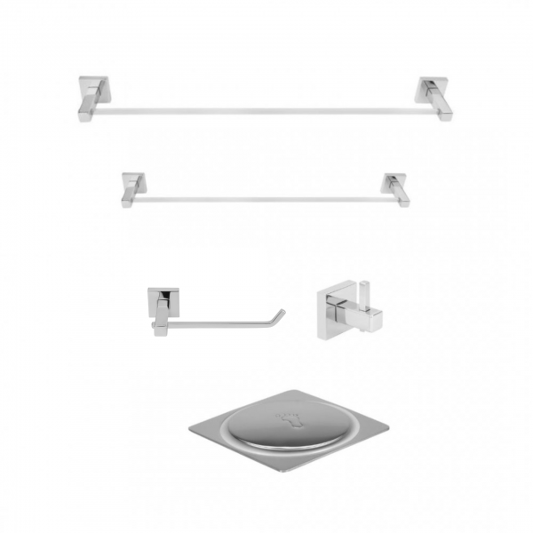 KIT DE ACESSÓRIOS PARA BANHEIRO SQUARE CROMADO