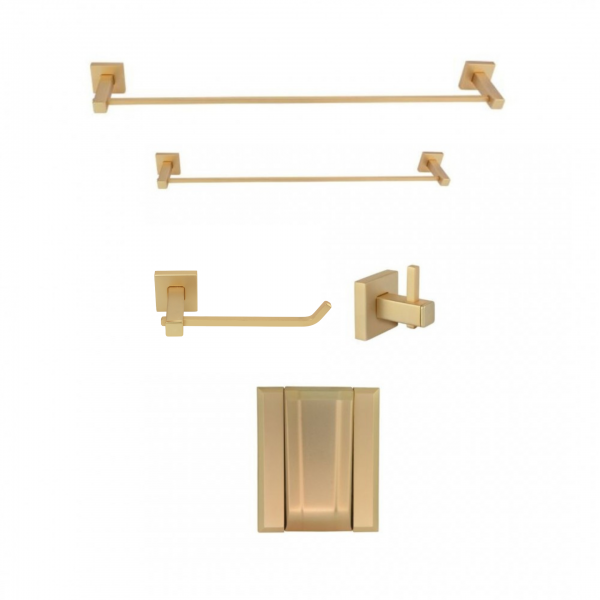 KIT DE ACESSÓRIOS PARA BANHEIRO SQUARE OURO FOSCO