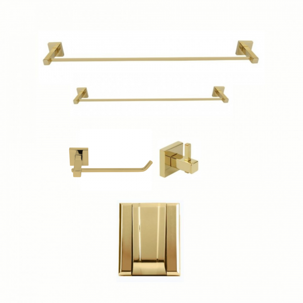 KIT DE ACESSÓRIOS PARA BANHEIRO SQUARE GOLD