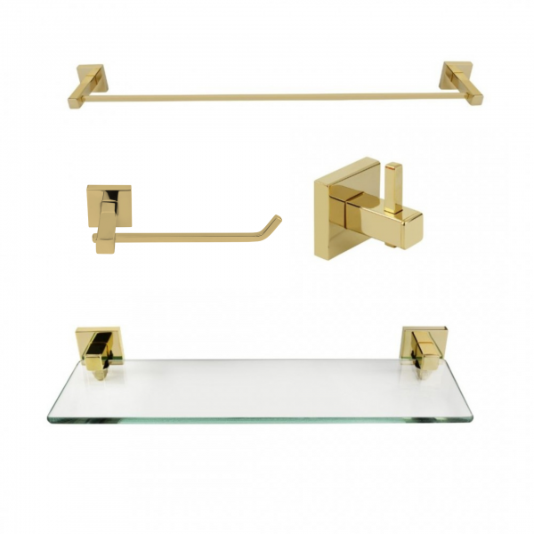 KIT DE ACESSÓRIOS PARA BANHEIRO SQUARE GOLD