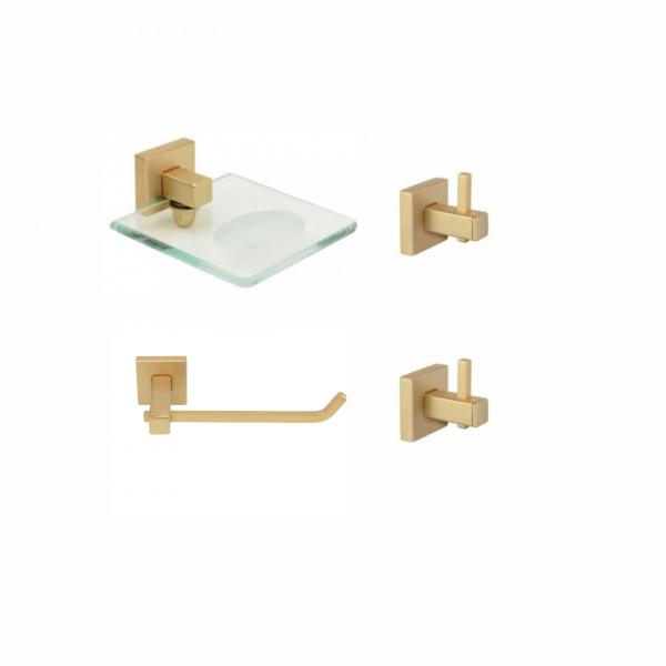 KIT DE ACESSÓRIOS PARA BANHEIRO SQUARE OURO FOSCO