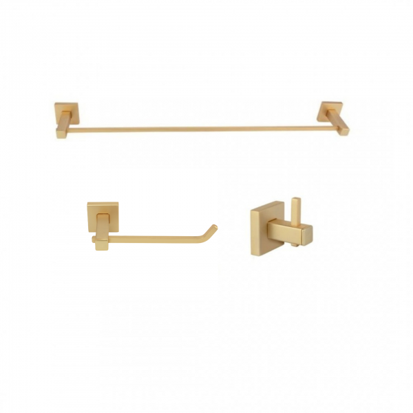 KIT DE ACESSÓRIOS PARA BANHEIRO SQUARE OURO FOSCO