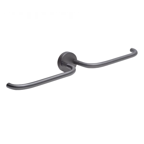 Porta toalha de rosto duplo em aço inox 19 cm cada haste, total de 42,5cm. Linha TEX GRAFITE ESCOVADO