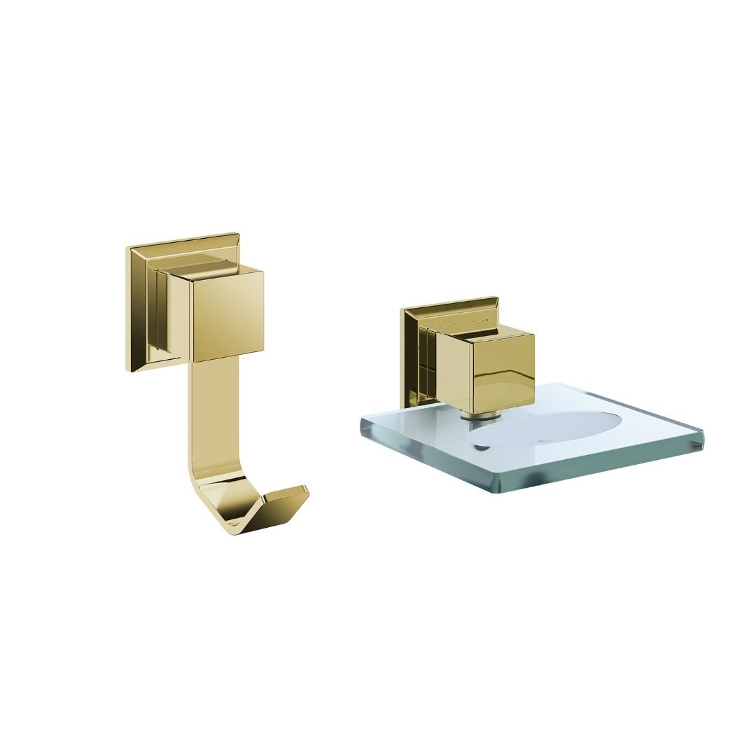 KIT COM SABOETEIRA E CABIDE INOX GOLD