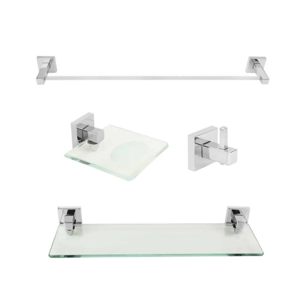 KIT DE ACESSÓRIOS PARA BANHEIRO SQUARE CROMADO