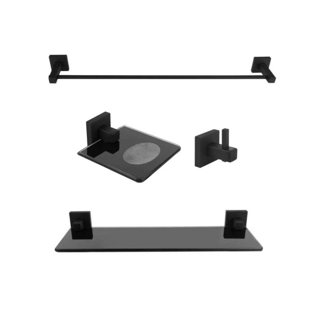 KIT DE ACESSÓRIOS PARA BANHEIRO SQUARE BLACK